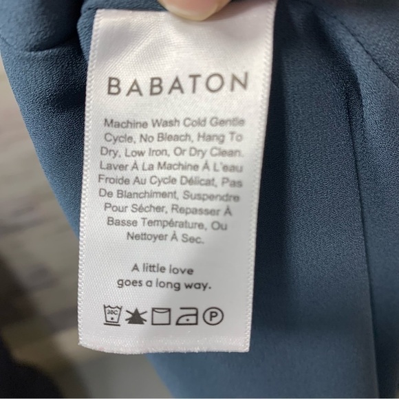 BABATON Aritzia Tadema Blouse Blue Tunic Pullover Long Sleeve Slits Tie Front - Picture 12 of 15